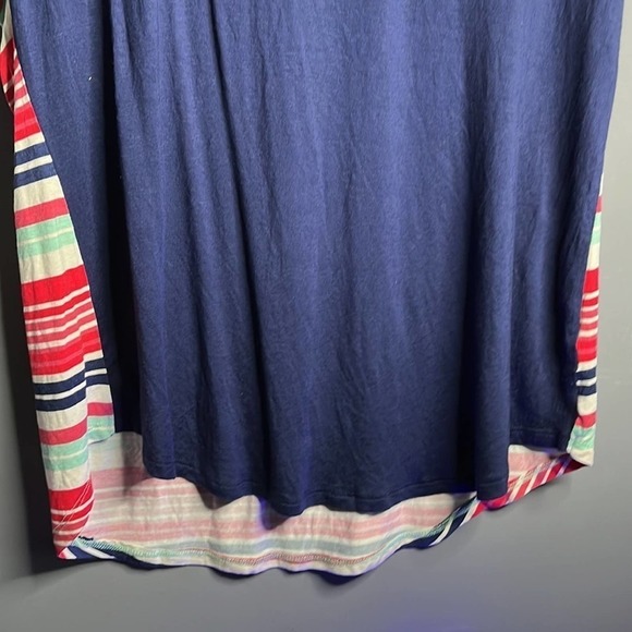 belush Blue and Striped Print Slouchy Short Sleeve T Shirt Plus Size 3X - Picture 5 of 8